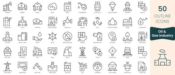 Fototapeta na wymiar Set of oil and gas industry icons. Thin linear style icons Pack. Vector Illustration