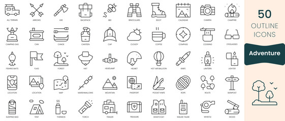 Obraz na płótnie Canvas Set of adventure icons. Thin linear style icons Pack. Vector Illustration
