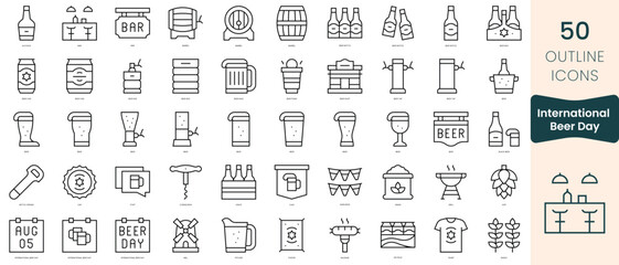 Fototapeta na wymiar Set of international beer day icons. Thin linear style icons Pack. Vector Illustration