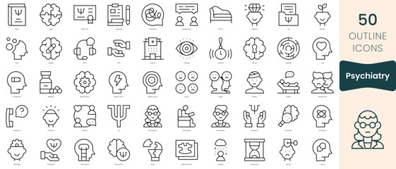 Set of psychiatry icons. Thin linear style icons Pack. Vector Illustration