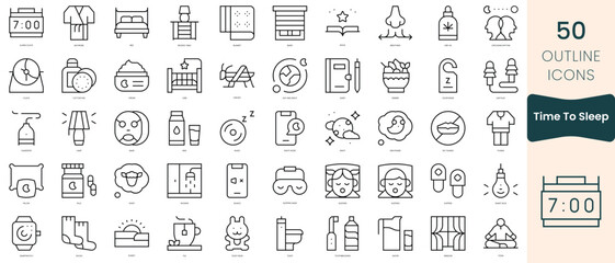 Set of time to sleep icons. Thin linear style icons Pack. Vector Illustration