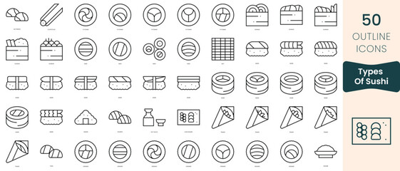 Obraz na płótnie Canvas Set of types of sushi icons. Thin linear style icons Pack. Vector Illustration