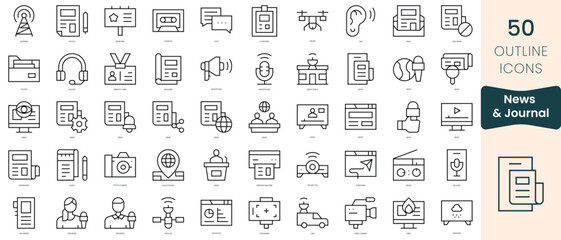 Set of news and journal icons. Thin linear style icons Pack. Vector Illustration