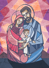 Fototapeta premium Hand drawn illustration of the Sacred Family.