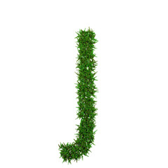 Upper letters of green grass alphabet isolated on white background. 3d illustration