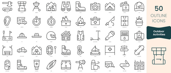 Set of outdoor activities icons. Thin linear style icons Pack. Vector Illustration