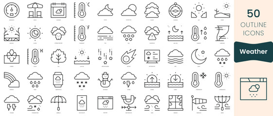 Set of weather icons. Thin linear style icons Pack. Vector Illustration