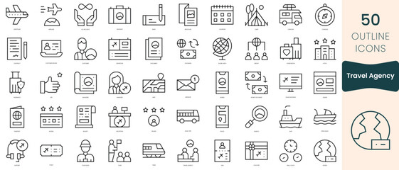 Set of travel agency icons. Thin linear style icons Pack. Vector Illustration