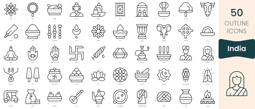 Set of india icons. Thin linear style icons Pack. Vector Illustration