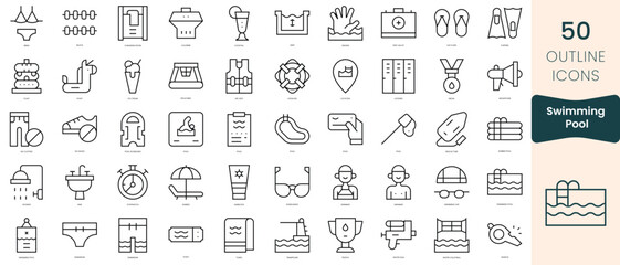 Set of swimming pool icons. Thin linear style icons Pack. Vector Illustration