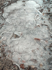 Cracked ice texture on the ground in grey tone