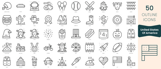 Set of united states of america icons. Thin linear style icons Pack. Vector Illustration