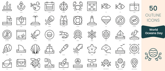 Set of world oceans day icons. Thin linear style icons Pack. Vector Illustration