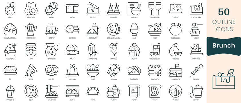 Set of brunch icons. Thin linear style icons Pack. Vector Illustration