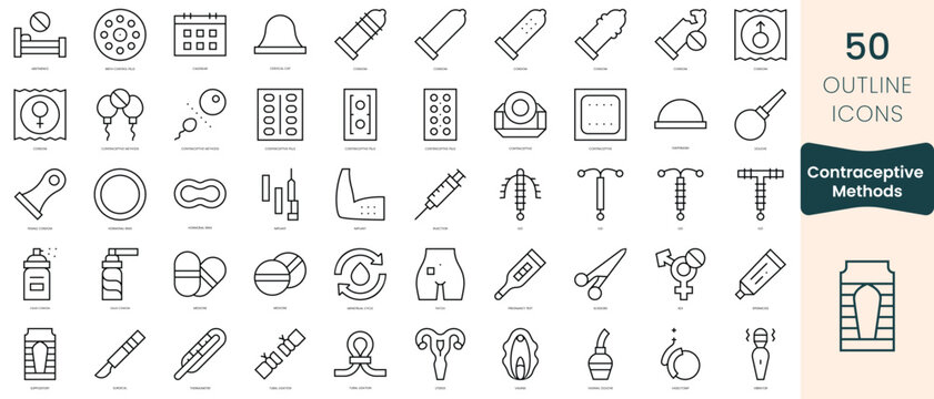 Set of contraceptive methods icons. Thin linear style icons Pack. Vector Illustration
