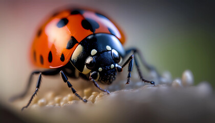 Cute and Beautiful Macro Ladybug Portrait in Sharp Detailed Illustration, Generative AI