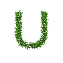 Upper letters of green grass alphabet isolated on white background. 3d illustration