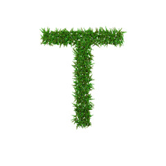 Upper letters of green grass alphabet isolated on white background. 3d illustration