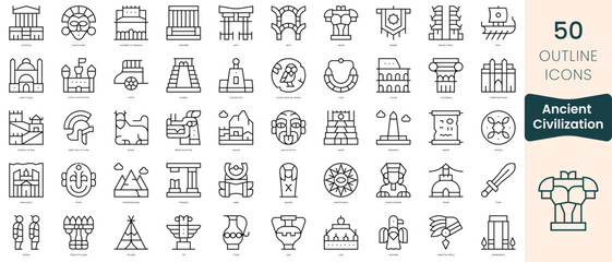 Fototapeta na wymiar Set of ancient civilization icons. Thin linear style icons Pack. Vector Illustration