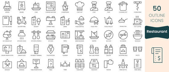 Obraz na płótnie Canvas Set of restaurant icons. Thin linear style icons Pack. Vector Illustration