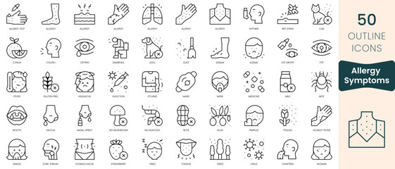 Set of allergy symptoms icons. Thin linear style icons Pack. Vector Illustration