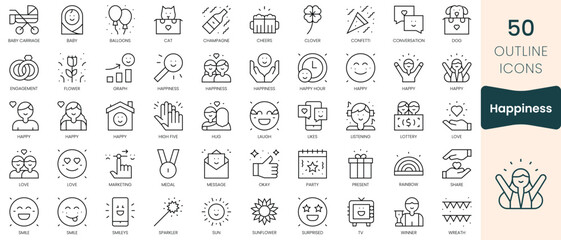 Set of happiness icons. Thin linear style icons Pack. Vector Illustration