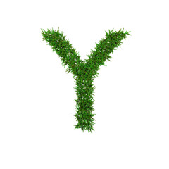 Upper letters of green grass alphabet isolated on white background. 3d illustration