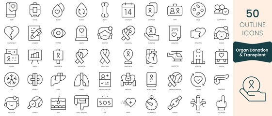 Obraz na płótnie Canvas Set of organ donation and transplant icons. Thin linear style icons Pack. Vector Illustration
