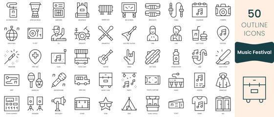 Set of music festival icons. Thin linear style icons Pack. Vector Illustration