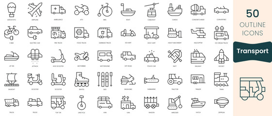 Obraz na płótnie Canvas Set of transport icons. Thin linear style icons Pack. Vector Illustration