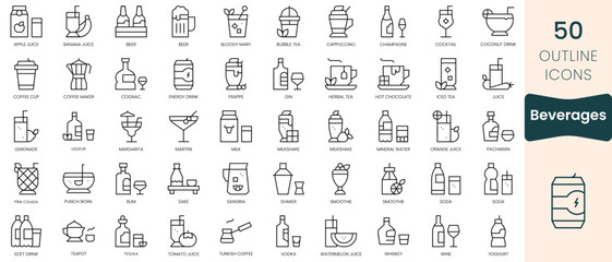Set of beverages icons. Thin linear style icons Pack. Vector Illustration