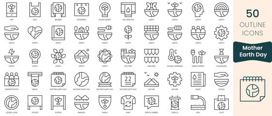 Set of mother earth day icons. Thin linear style icons Pack. Vector Illustration