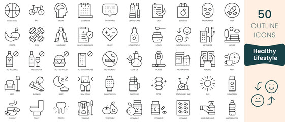 Obraz na płótnie Canvas Set of healthy lifestyle icons. Thin linear style icons Pack. Vector Illustration