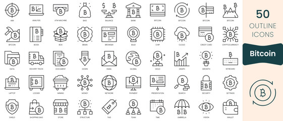 Obraz na płótnie Canvas Set of bitcoin icons. Thin linear style icons Pack. Vector Illustration