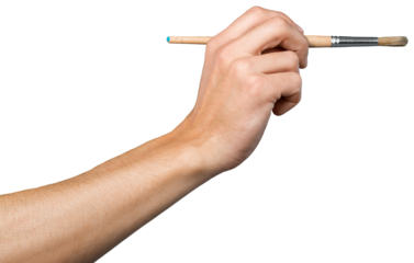 Female hand with paint brush on white background