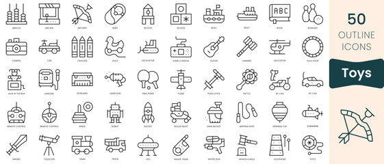 Fototapeta na wymiar Set of toys icons. Thin linear style icons Pack. Vector Illustration