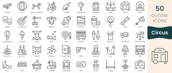 Obraz na płótnie Canvas Set of circus icons. Thin linear style icons Pack. Vector Illustration