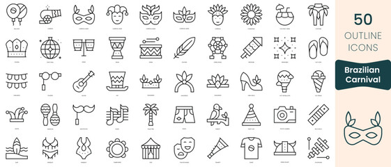 Naklejka na ściany i meble Set of brazilian carnival icons. Thin linear style icons Pack. Vector Illustration