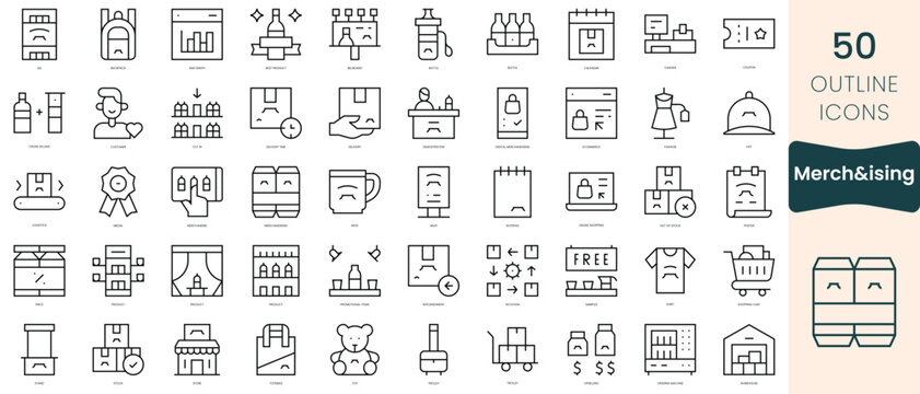 Set of merchandising icons. Thin linear style icons Pack. Vector Illustration