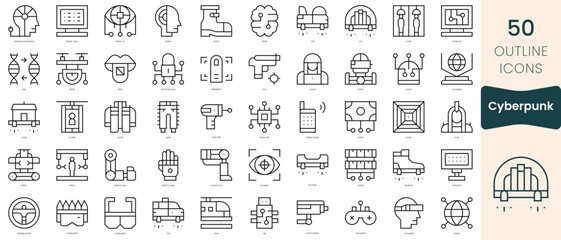 Set of cyberpunk icons. Thin linear style icons Pack. Vector Illustration