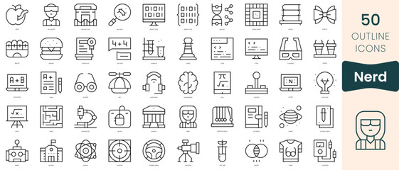 Set of nerd icons. Thin linear style icons Pack. Vector Illustration