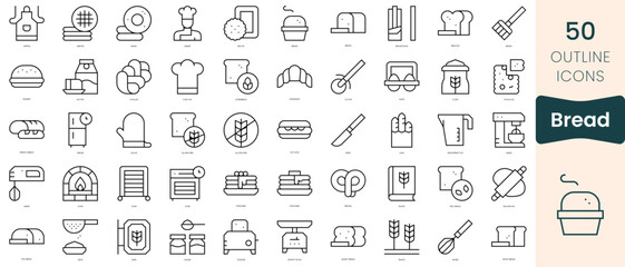 Set of bread icons. Thin linear style icons Pack. Vector Illustration