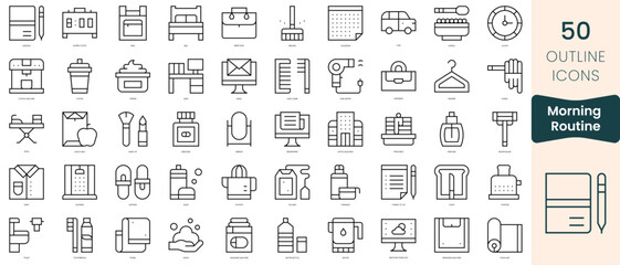 Set of morning routine icons. Thin linear style icons Pack. Vector Illustration