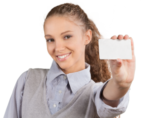 Girl showing a card or identification - isolated image