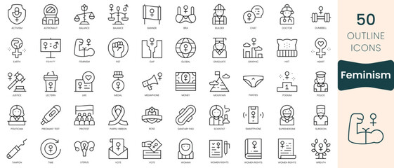 Set of feminism icons. Thin linear style icons Pack. Vector Illustration