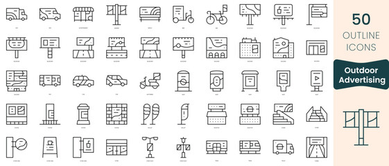Set of outdoor advertising icons. Thin linear style icons Pack. Vector Illustration