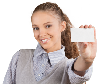 Girl showing a card or identification - isolated image