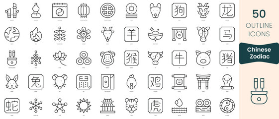 Obraz na płótnie Canvas Set of chinese zodiac icons. Thin linear style icons Pack. Vector Illustration