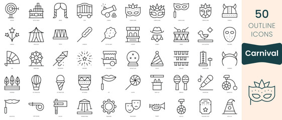 Set of carnival icons. Thin linear style icons Pack. Vector Illustration