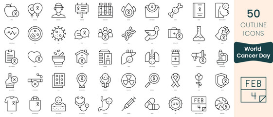 Fototapeta na wymiar Set of world cancer day icons. Thin linear style icons Pack. Vector Illustration